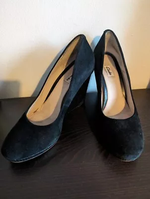 Clarks Black Suede Leather Heels UK 6 Cabin Crew Uniform • £16