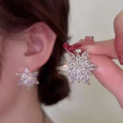 $3.12 • Buy Christmas Crystal Zircon Snowflake Earrings Stud Drop Dangle Jewelry Women Gift