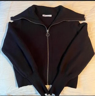 Zara Full Zip Turtleneck Knit Jacket Black Size Large • $19.95