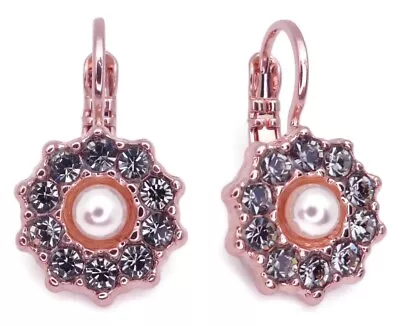 Mariana Rocky Road Rose Gold Earrings Grey With White Faux Pearl Flower 1149 • $35.70