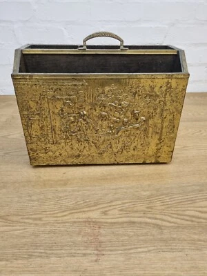 £4.99 • Buy Vintage Brass Magazine Rack Two Compartment Decorative
