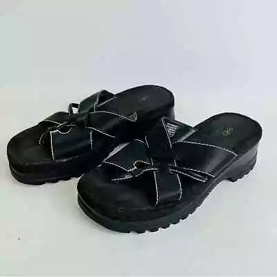 Vintage Womens Chunky Sole Thong Sandals Y2K Black Lug Sole Size 8.5 M • $54.99