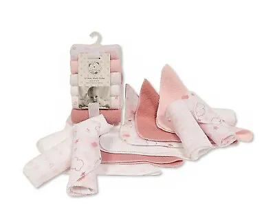 6 X Baby Girl Wash Cloths Towel Flannel Wipes Bath Towel Dusty Pink / White • £7.49