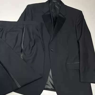 VTG Cricketeer 2 Pc Black Tuxedo Suit Size R 46 Pants 39 X 31 100% Wool 1 Button • $69.95