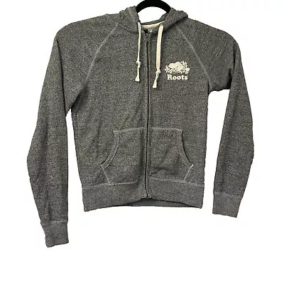 Roots Canada Hoodie Jacket Mens S Gray Full Zip Beaver Maple Leaf Logo Sweater • $20.22