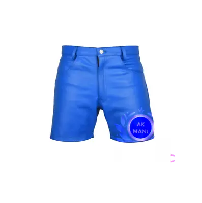 Men's Genuine Leather Short Blue Casual 5 Pockets Shorts Zipper Fly Leather New • $68.15