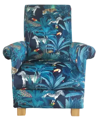 Velvet Fabric Adult Chairs Armchairs Accent Animals Blue Green Nursery Safari • £229.99