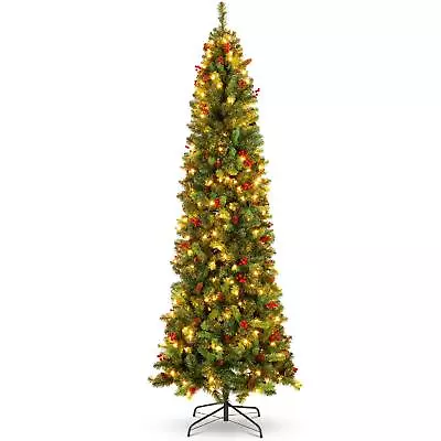 7.5ft Pre-Lit Spruce Pencil Christmas Tree Pre-Decorated For Home Office Pa... • $176.53