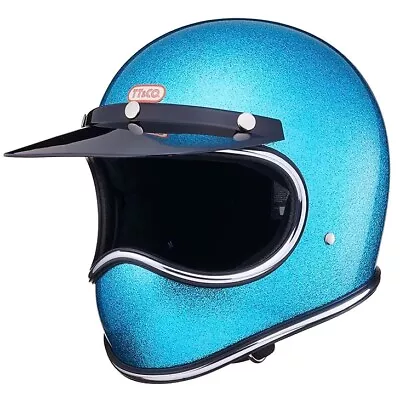 New 70s Retro Blue Metallic Flake Helmet DOT Size Medium. Imported From Japan • $210