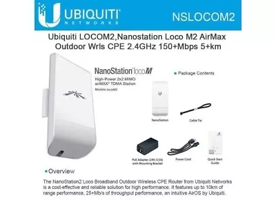 Ubiquiti NanoStation Loco M2 2.4GHz Indoor/Outdoor AirMAX 8dBi CPE (NEW) • $49.99