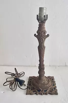 Antique Cast Iron Metal Table Lamp Base Ornate Victorian Art Nouveau Shabby Chic • $99.99