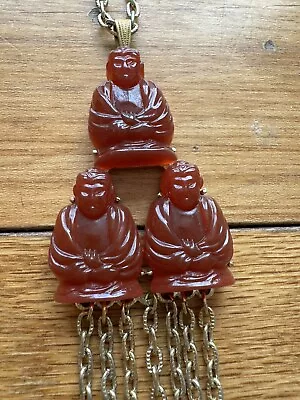 Large Vintage Red Agate Asian Buddha Tassle Necklace • $49.99