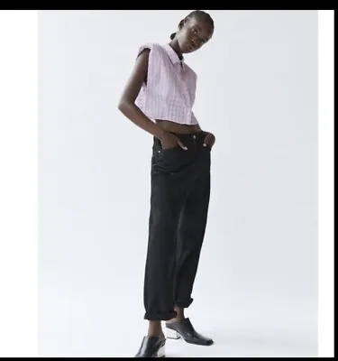 Zara Plaid Cropped Paddled Button Down Shirt Size L • $28