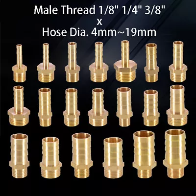 Hose Barb Tail Fittings Brass BSP Male Thread Water Gas Tube Connector Adapter • £1.67