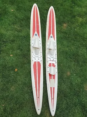 VINTAGE Kimball Fiberglass Water Skiis Cabin Lake Boat House Decor White Red • $59.97