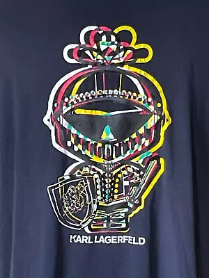 Karl Lagerfeld Paris Iconic Karl Rainbow Stylized Knight Navy T-Shirt Size XXL • $28