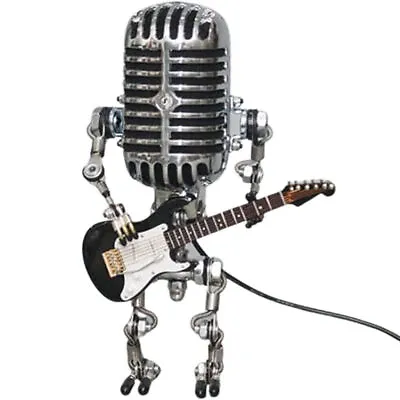 NEW Vintage Microphone Robot Table Lamp Holding Guitar Light Gifts Black / Red • $19.99