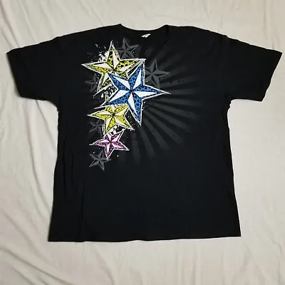 VTG Y2K Hybrid T Shirt Black Stars Big Graphic Grunge Cyber Mall Goth MMA XL • $34.99