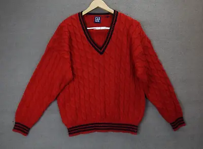 Vintage GAP Varsity Cable Knit Sweater V Neck  Tennis Preppy Men's Red Size 2XL • $39.99