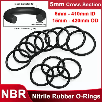 5mm Cross Section Metric Nitrile Rubber O Ring NBR 5mm-410mm ID Oring Oil Seals • $2.92