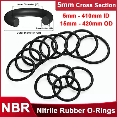 5mm Cross Section Nitrile Rubber O Ring NBR 5mm-410mm ID Oil Resistant Seals • £2.75