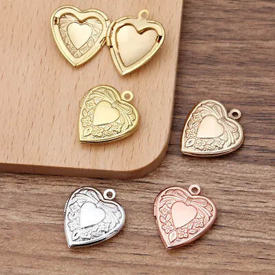 Metal Brass Heart Shaped Photo Locket Charms Pendant  DIY Necklace Makiio • £2.61