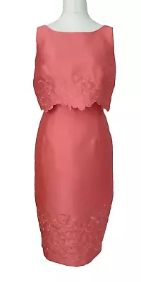 Coast Summer Occasion Dress 14 Coral Smart Embroidered Wedding Party Cruise EXC • £34.99