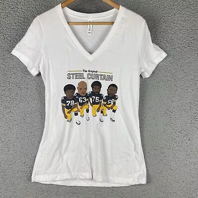 Pittsburgh Steelers Womens XL T-Shirt Original Steel Curtain White V-neck Top • $10.79