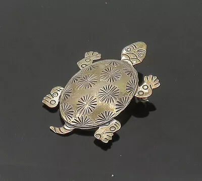 SILVER CLOUD 925 Sterling Silver - Vintage Sea Turtle Etched Brooch Pin - BP8644 • $71.71