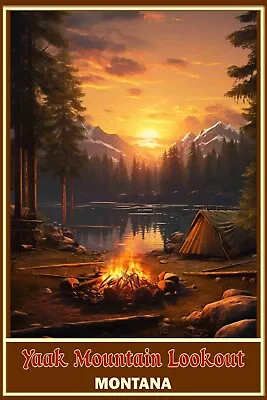 Yaak Mountain Montana Camping Fishing Art Print Travel Poster Large 16x24 • $20.95