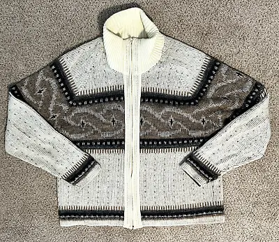 Vintage London Fog Sweater Mens XL Nordic Fair Isle Cardigan Ivory Full Zip • $33.16