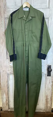 Vintage Unitog Oil Gas Station Mechanic Coveralls Green Black Stripe Medium • $99