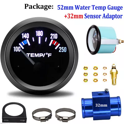 52mm Car Auto LED Water Temp Temperature Gauge Kit 100-250℉+ 32mm Sensor Adaptor • $19.01