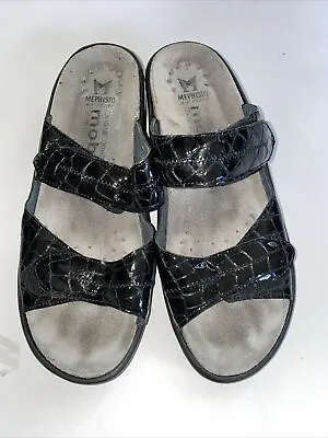 Mobils By Mephisto 39 Ulda Air Relax Black Croc Patent Leather Sandals • $44