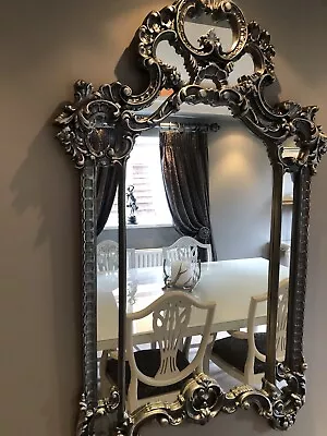 Large Hand Painted Silver/PewterCarved Antique Mirror • £180