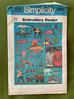 Vintage 70s Southwest Simplicity Embroidery Design 7065 Transfer Pattern Uncut • $6.99