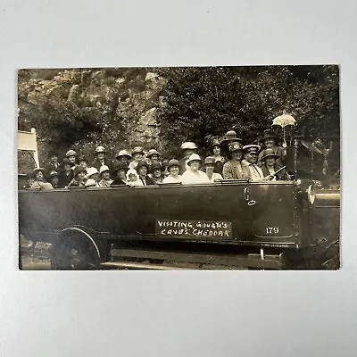 Visiting Cheddar Caves Charabanc Carriage Coach Postcard Tourists Real Photo • £9.17