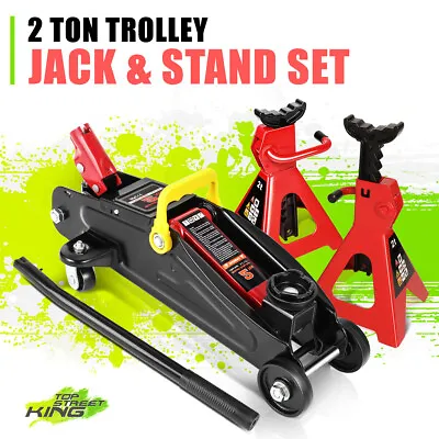 Low Profile 2 Ton Car Van Lifting Hydraulic Trolley Floor Jack & Ratchet Stands • $79.99