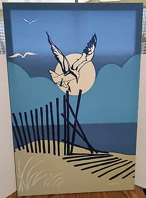 Large 36  X 24  Marushka Silkscreen Framed Canvas Print Seagull Beach Sceen • $175