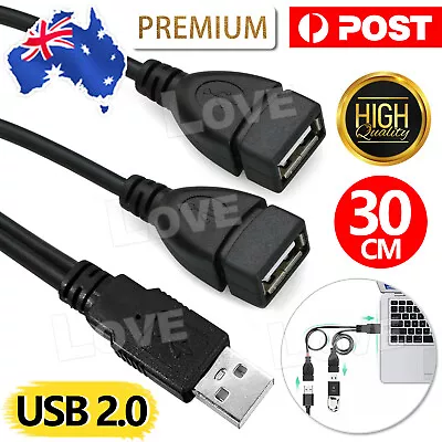 USB 2.0 Cable Splitter Male To 2 Dual Female Power Adapter Y Cord Data Connector • $5.35