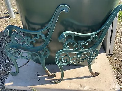 Reclaimed Vintage Decorative Lion Head Cast Iron Metal Garden Bench Seat Ends • $200