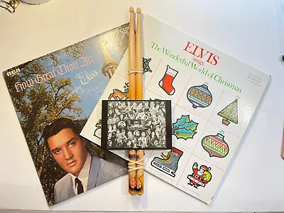 ELVIS Lot 2 VINYL Albums Christmas Songs Drum Sticks Post Card. The King Vtg • $49.99