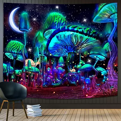 Mushroom Tapestry Trippy Tapestry For Bedroom Blacklight Aesthetic Tapestries Bl • $18.61