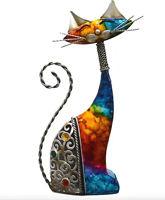 Hand Painted Metal Cat Ornament Julianna Natural World Gems Statue Multicoloured • £29.99