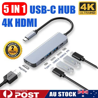 $6.29 • Buy 5 In 1 USB-C Type-C HD Output 4K HDMI USB 3.0 Hub Adapter For MacBook Pro IPad