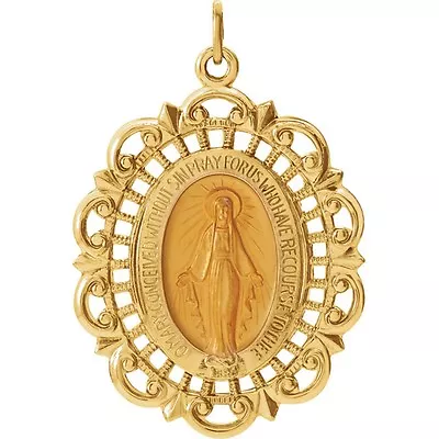 Miraculous Medal In 14K Yellow Gold 32 X 23mm Large Oval Filigree Framed Medal • $729.95