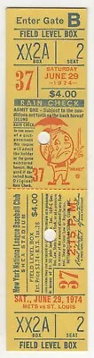 1974 NY METS Vs CARDINALS Full Ticket JON MATLACK Complete Game 1 Hit Shutout • $7.99