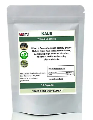 Kale Capsules 800mg 100% Natural (pure No Additive Or Fillers) Superfood Detox • £7