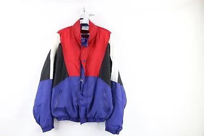 Vtg 90s Streetwear Mens Large Distressed Lined Color Block Windbreaker Jacket • $35.95