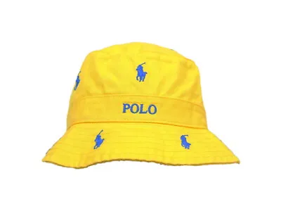 Polo Ralph Lauren Multi-Pony Safari Bucket Hat Cap - Yellow With Blue Ponies • $49.99